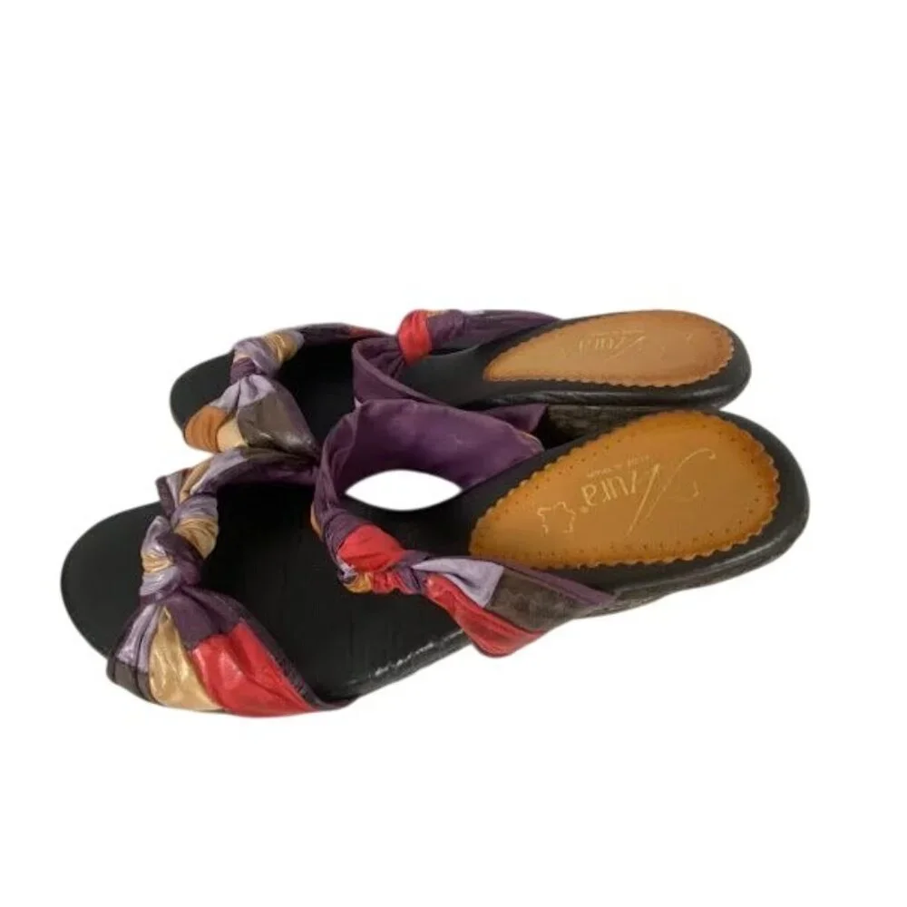 Azura Made in‎ Spain Colorful Bohemian Patchwork Wedge Statement Sandals Sz 41